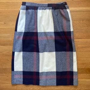 80s blue white houndstooth high waisted skirt vtg